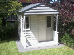 Cubby House Colours -  Woodland Grey Roof, custom paint colours in weatherboards.