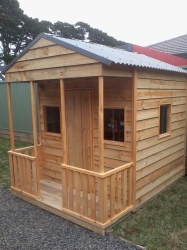 Cubby House Colours -  Woodland Grey Roof and finished in exterior oil.